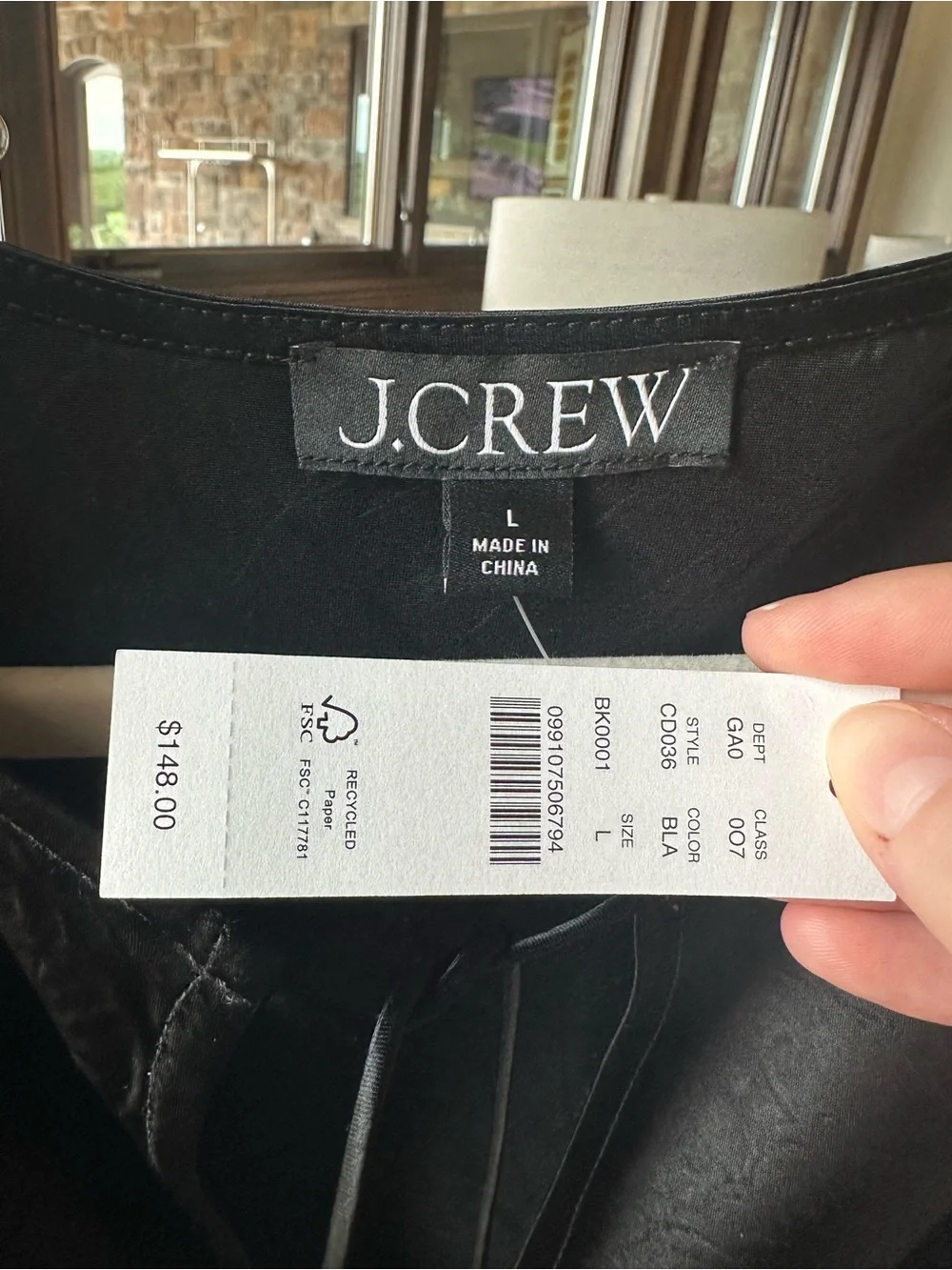 J.CREW Black Textured Satin Tank Top with White Lace Hem
